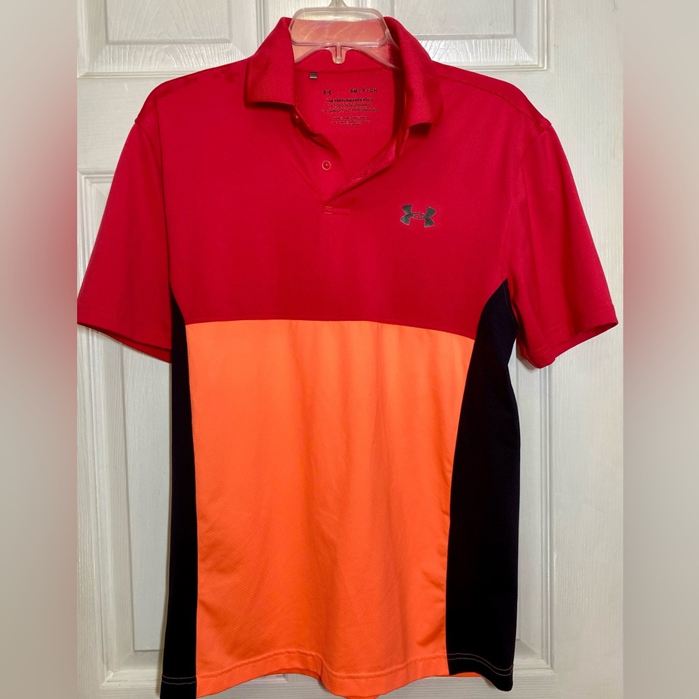 Under Armour Men's Red, Orange, and Black Polo Shirt